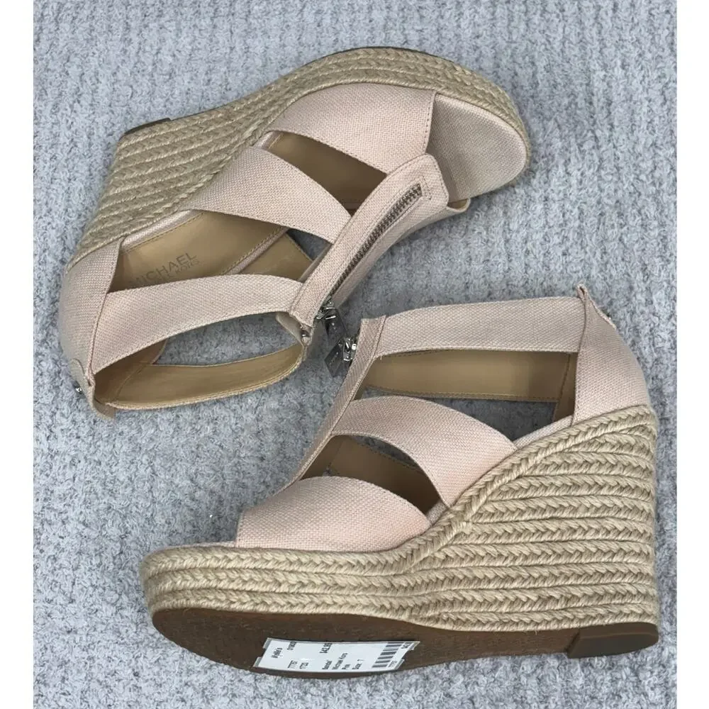 Michael Kors Tan Gold Metallic Damita Espadrille Wedge Sandal Size 7M #77760